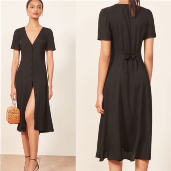 NEW REFORMATION Locklin Black dress size 2 Classic Dress - Picture 5 of 10